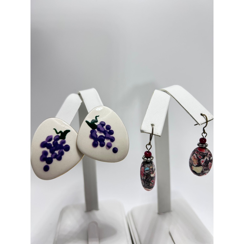 Unbranded Earrings Set Women OS Multi Good Vintage Enamel Grape Mosaic Bead Drop